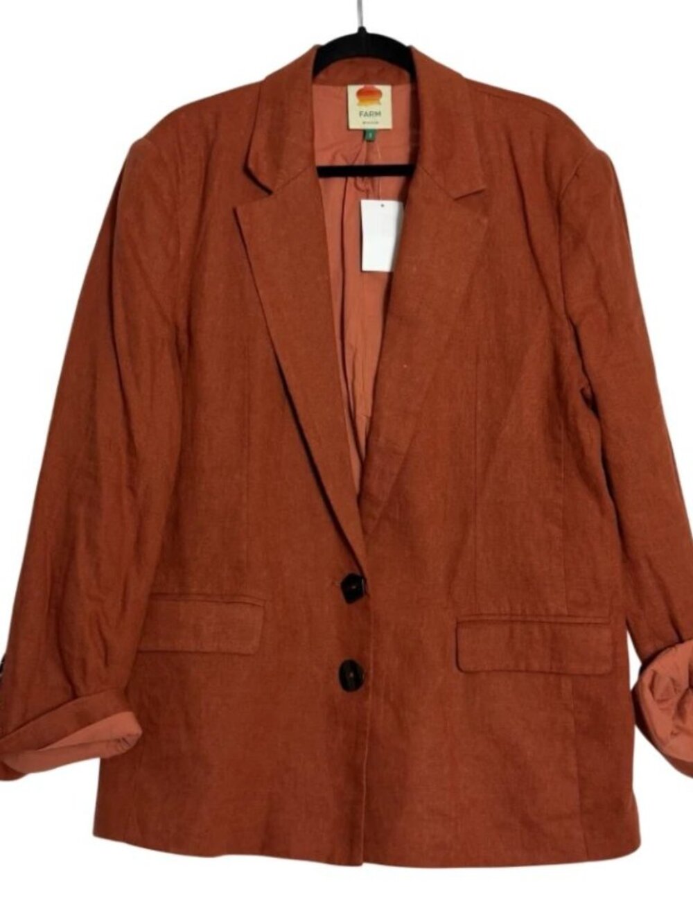 NWT Farm Rio Womens Brown Orange Button Up Blazer Sports Coat Suit Jacket Small